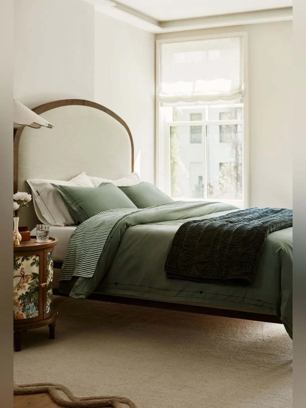Anthropologie Taylor Organic Cotton Percale Embroidered Duvet, Queen, Moss